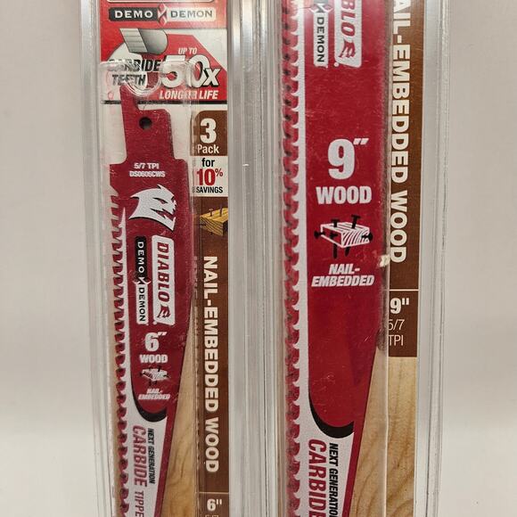 DIABLO DS0606CWS3 CARBIDE 6" + DS0906CWS3 CARBIDE 9" RECIPROCATING SAW BLADE NIB - Picture 2 of 5